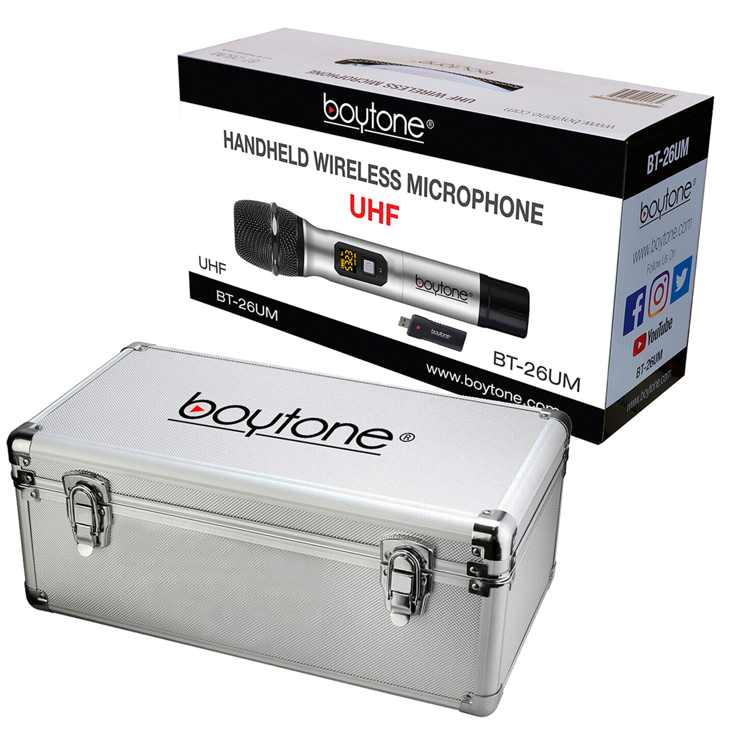 Boytone BT-26UM Dynamic Wireless Microphone Metal Handheld Mic, UHF frequency, 20 adjustable Channel